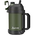 Zukro 1 Gallon Water Jug, One Gallon Large Triple Wall Insulated Metal Jug With Straw and Spout, No Sweat 128 oz Stainless Steel Sport Water Bottle Keeps Cold 48 Hours for Outdoors, Green