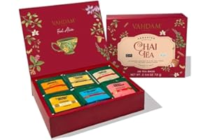 VAHDAM, Caja De Regalo Variada De Té Chai (6 Sabores, 36 Bolsas) Con Cafeína, Sin Gluten, Sin OGM | Caja De Infusión De Té | Mezclas De Té Indio Masala Chai | Regalos De Té De San Valentín 2025