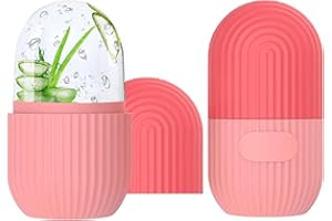 FLOWERUN 2 Piezas Ice Roller para Masaje Facial Frío, Hielo Cara Reutilizable de Silicona, Reducción de Poros y Ojeras, Refrescante y Calmante, para Cuidado de la Piel en Casa (Rayas Rosas)