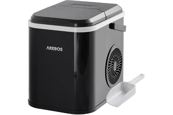 Arebos Machine à glaçons | Ice Cube Maker | 12 kg / 24 h | 10-15 minutes de production | Réservoir d'eau de 1,1 litre | Machine à glaçons | Silencieuse | Fonction autonettoyante | Noir