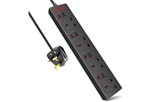 ExtraStar Extension Lead Surge Protection 4 Way Outlets, 13A Power Strip Wall Mounted with Individual Switches, Multi Socket Extension Cable UK Plug for Home and Office (2M, Black)