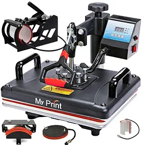 MY PRINT | Heat Press 5 in 1 Digital Multi Functional Sublimation, Vinyl Printing Machine for T-Shirts (Any Flat Product), Mug, Plate Heat Press Machine 12x15 Inch | Red