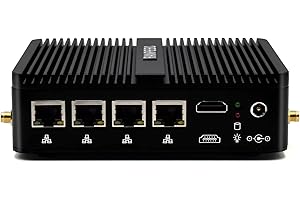 ‎FANPEEC FANPEEC Industrie PC Lüfterloser PC 16GB RAM 128GB SSD, Fanless Mini PC Windows 10 Pro Celeron J4125 Firewall Appliance 4 LAN, COM, HD, SIM Slot, kompatibel mit OPNsense, Watch Dog, AES-NI, BT 4.0