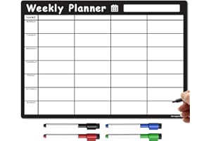 THE MAGNET SHOP TMS Magnetic Weekly Planner and Organiser A3 | Fully Customisable Whiteboard for Family or Business Tasks and Meal Planning | with 4 Free Magnetic Dry Wipe Pen (Bold Black, A3)