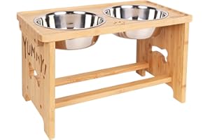 Raised Dog Bowls For Large Dog, Elevated Dog Bowl Bamboo Stand, Dog Bowls Stand With 2 Stainless Steel Bowls By Nothing Burger
