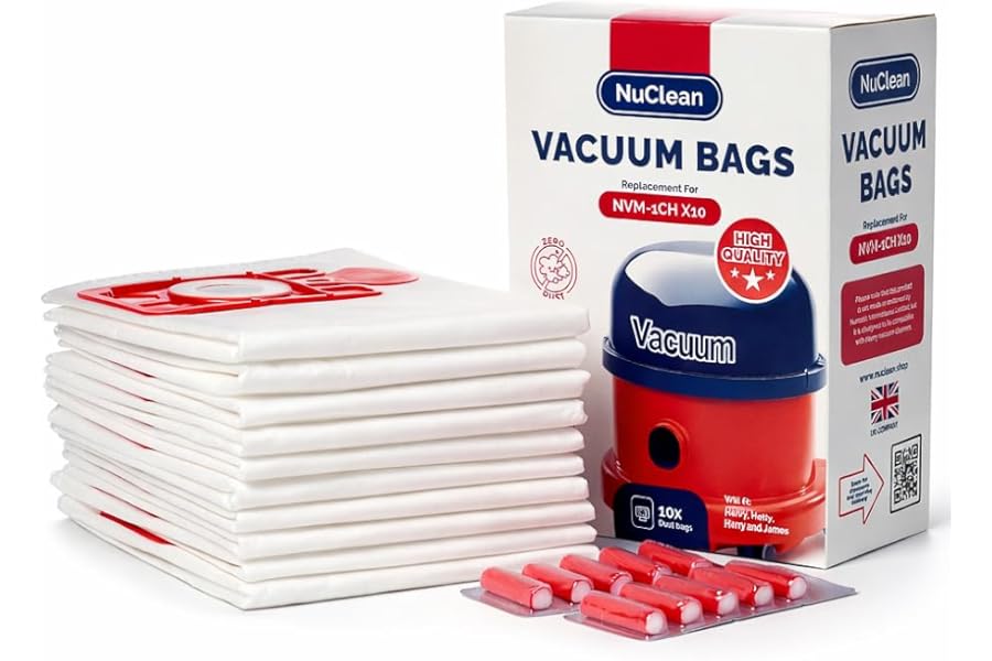 NuClean - Replacement for Henry Hoover Bags - Compatible with Henry, Hetty, NVM-1CH Vacuum Bag (10 Bags & 10 Freshners)