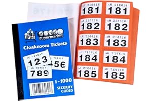 Bingosupermarket Raffle Tickets 1-1000 Cloakroom Tickets - Assorted Colours bordered. (Red)