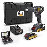 CAT DX155.1SET 18 Volt/2.0Ah Li-ion Dual Battery Powered Professional Rechargeable Hammer Drill + DA01901 32 Piece Screwing End Set