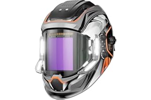 ANDELI Automatik-Schweißhelm mit 4 LED & Panorama-Display (9,5x9,1cm), Echtfarbe, 4 Lichtbogen-Sensoren, Schattierung 4/5-9/9-13, Automatische Verdunkelung