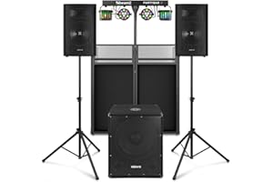VONYX VX1015BT 2.1 Active DJ Speaker Package with Subwoofer, Disco Light, Bluetooth Connectivity, Complete Professional Setup Ideal for Live Events, Parties and Performances