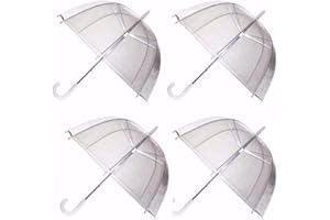 ARDISLE GadgetKing 4 x Set Rain Umbrellas Dome Birdcage Transparent PVC Wedding Brolly Clear Bubble Bubble White Handle And Spike Brolly Walking Ladies Mens Unisex Party Parasol Rain Bridesmaid Bridal