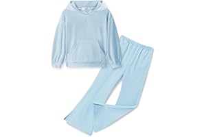 Arshiner Filles Ensembles Loisirs Enfants Sweats à capuche et Pantalon Evasé Mode Jogging Automne Hiver Vêtements Set pour Fille 5-13 ans