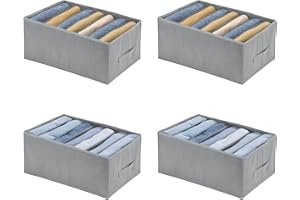 WOOWAIR 4 Pezzi Organizer Armadio Cassettiera per Jeans Organizer per cassetti impilabile e robusto Contenitori per armadio salvaspazio più spessi Scatole Portaoggetti con 7 Scomparti per Jeans, Maglione