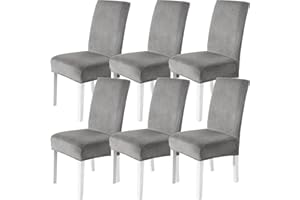 CYCMACO Fundas Sillas De Comedor Terciopelo Pack 6, Funda De Sillas Ajustables Y Elasticas, Universal Chair Cover Lavables Banquetes Hogar Restaurante Hotel, Gris Claro