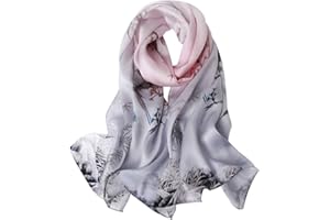 STORY OF SHANGHAI Sciarpa di 100% Seta Charmeuse da Donna Foulard a Raso con Fantasie Orientale, 56x177cm