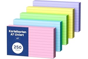 AIDUNMIS Karteikarten A7 Liniert, 250 Stück A7 Karteikarten Vokabelkarten, Bunt Lernkarten Beschriftbar Liniert Flash Cards A7 Verdickter Karteikarte, Klein Karteikarten für Vokabeln Rezepte Englisch Vokabeln