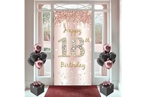 TECREO 18. Geburtstag Mädchen Deko, Happy 18th Birthday Door Banner Roségold, 18. Geburtsta g Stoff Schild Plakat Türdekoration, 18. Geburtstag Hintergrund Banner, Geburtstagsfeier Willkommensschild