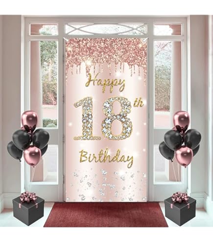 Cartel 'Feliz 18 Cumpleaños' Rosa Dorado Para Decoración - Tela Vinilo 120x80 Cm, Ideal Para Fiestas De Niña, Fondo Foto