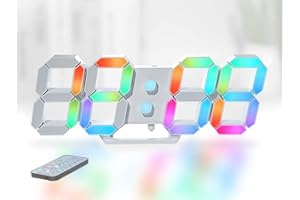 KOSUMOSU Wanduhr, Neon-Digitaluhr, 3D-LED-Schreibtischuhr, großes Display, 24.6 cm, RGB-Uhr, ästhetischer Wecker für Schlafzimmer, Wohnzimmer, bunt, Helligkeit einstellbar, Datum/Temperatur…