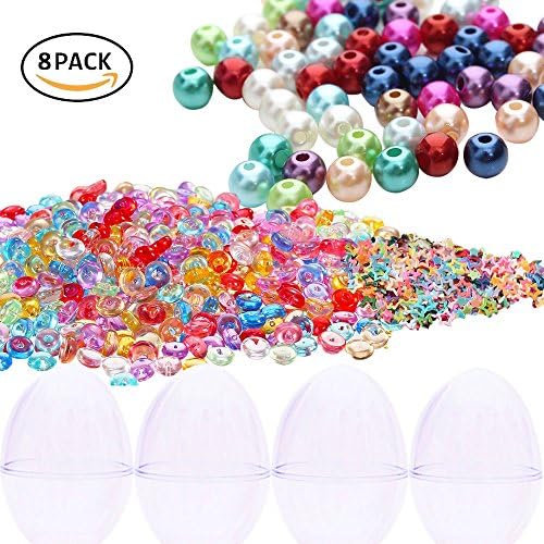 SECOWEL 8 Pack Slime Making Kit Supplies Including Fishbowl Beads, ABS Pearls, Star Confetti and Egg-shaped Slime Containers for Art DIY Craft(Not Contain Slime)
