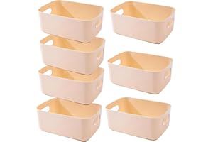 EURXLQ 7 Pezzi Cestini Portaoggetti Plastica Scatole Organizer con Manici,Contenitori per Armadio,Contenitore Plastica,Organizer Portaoggetti per Cucina Bagno Cosmetici (Beige, 20×15×7 cm)