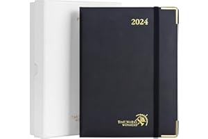 POPRUN Agenda 2024 Settimanale Premium 22 x 16,5 cm da Gen. 2024 a Dic. 2024, Copertina Rigida in Pelle PU, Tag Mensili, Carta da 100 gsm Certificata FSC®, Nero