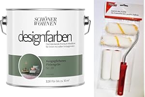 HAGEBAUSPN Schöner Wohnen designfarben feinmatte Wandfarbe für innen 2,5 Liter mit go/on Rollen-Set 5-tlg (Nr 28 Ausgeglichenes Piniengrün)