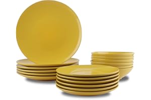 Amazon Basics 18-Piece Stoneware Dinnerware Set - Sunshine Yellow, Service for 6