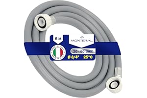 Zulaufschlauch Waschmaschine und Geschirrspüler 6 m Wasserschlauch für Temperaturen bis 25°C Druck von 20 bis 60 Bar Verbindung ist Gerade und Gewinkelt Ø 3/4 zoll - MADE IN ITALY - MONTERAL