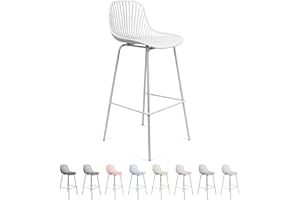 THE SECRET HOME - Taburete Alto de Polipropileno y Metal - Alto. 103 cm x Largo. 48 cm - Asiento Extra para el Hogar - Ideal para Cocina, Salon - Color Blanco