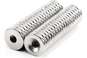 MIN CI 15 x 3mm Aimant Puissant, 40 Pièces Aimant Percé Trou Fraisé M4 Aimant à Visser Aimant Neodyme pour Tableau Porte Outils Cuisine Tableau Blanc