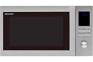 Sharp R982STWE 3-in-1 Mikrowelle mit Heißluft und Grill / 42 L / 1000 W / 1300 W Infrarotgrill / 2700 W Heißluft / 10 Automatikprogramme / LED-Display mit Uhr / Glasdrehteller (34,5 cm) / Edelstahl