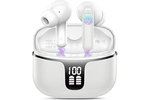 Motost Cuffie Bluetooth, 2025 Auricolari Bluetooth 5.3 Stereo HiFi con 4 ENC Mic, Cuffie Wireless In Ear 40H Cuffiette Bluetooth Sport LED USB-C Touch Control Grigio