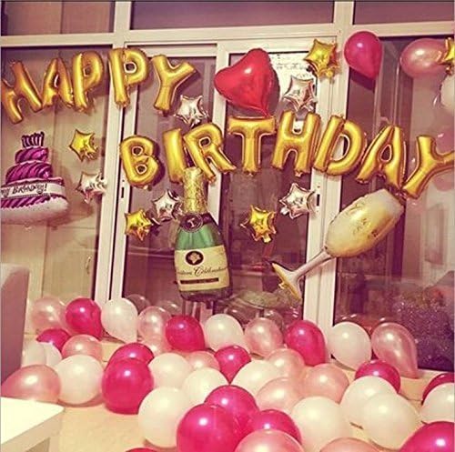 Balloons Set Aluminum Film Happy Birthday Champagne Bottle and Goblet Balloon Kit for Birthday Wedding Graduations Christmas New Years Celebrations Party Decoration （127PCS）