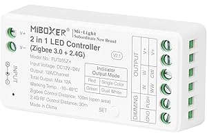 LIGHTEU®, Milight Miboxer Zigbee3.0 i 2.4GHz 2 w 1 (jeden kolor i podwójny biały) kontroler taśmy LED 12V-24V kompatybilny z Zigbee Gateway, pilot 2.4Ghz, APP/sterowanie głosowe, FUT035Z+