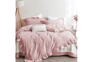 ‎LANQINGLV Lanqinglv Rüschen Rosa Bettwäsche 135x200 2 Teilig Mädchen Mikrofaser Bettbezug Deckenbezug mit Reißverschluss mit Kopfkissenbezüge 80x80