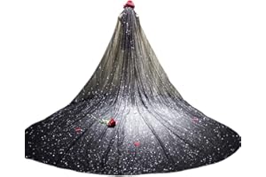 JOYKK Women Mesh Ultra-Long Trailing Cathedral Wedding Veil Romantic Luxury Shimmer Starry Sky Sequins Hot Stamping Bridal Accessories - 2# Black