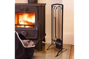 ART TO REAL ATR Kaminbesteck Schwarz,kaminzubehör Kaminbegleiter-Set, Schmiedeeisen-Kamin-Kamin-Werkzeug-Set, Kamin-Feuerstellen-Ständerhalter mit Werkzeug-Kit-Sets, Holzofen-Zange,81×23×26cm