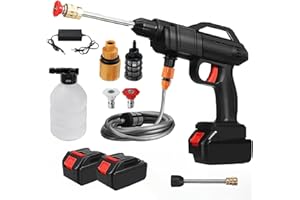 PUROVA Hidrolimpiadora Bateria, 21V MAX 35Bar Press & Clean Pistola Lavado con 2X 3000mAh Baterías, Limpiador de Alta Presión Portátil para Coche, Terraza, Ventanas, Piscina (con 2 Batería)
