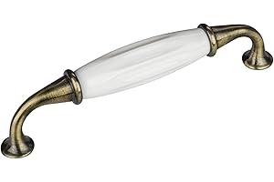 SOTECH Set de 2 x SO-TECH® Poignée en Porcelaine JOHANNA Finition Laiton Vieilli blanc Entraxe 128 mm poignée de Meuble Poignée