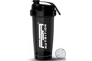 ‎FSA NUTRITION FSA Nutrition Shaker Proteinshake - 700 ml - BPA frei - auslaufsicher - Premium Qualität - mit Skala - Eiweiß Shaker - mit Kugel für klumpenfreie Shakes - Schwarz