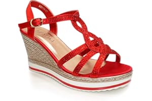 IVACHY Womens Wedge Ladies Crystal Sparkling Sandal Shine Espadrille Platform Shoes Size UK