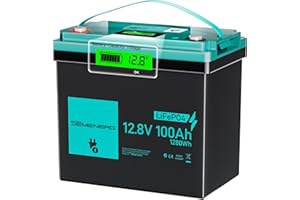 SEMENERG Bateria Litio LiFePO4 Mini 12V 100Ah con LED, 100A BMS Inteligentes y Máx.15000 Ciclos, Batería Ciclo Profundo de 12 V 1280 WH Recargable para Autocaravanas, Sistemas Solares, Camping