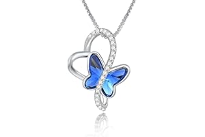 GEORGE · SMITH Collier Papillon pour Femmes, Collier Pendentif Cœur Argent Cristal Bleu, Bijoux Valentines Fête des Mères Cadeaux de Noël pour Femmes