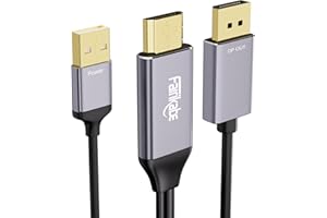 FAIRIKABE Câble HDMI vers Displayport, convertisseur HDMI vers Displayport, 2 m, 4K @ 60 Hz, sortie HDMI vers adaptateur d'entrée DP, compatible avec ordinateur, moniteur, ordinateur portable, PS3/4, Xbox, NS,