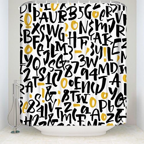 Waterproof Fabric Polyester Bathroom Shower Curtain with Hooks 66(w) x 72(h) - Letters Pattern