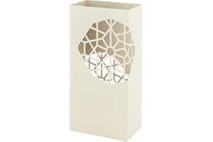 Baroni Home Schirmständer Modernes Design aus Metall, quadratisch, 2 Innenhängen, abnehmbarer Regenbehälter, Creme Weiß, 25x15x50 cm