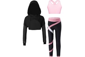 Alvivi Conjunto Chándal de Gimnasia Rítmica para Niñas Sudadera Capucha de Deportiva y Tanks Top y Leggings Largos Ropa de Entrenamiento Correr 5-16 Años