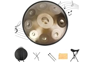 FUCXEOY Or - Handpan en acier de 22 pouces en ré mineur, 9 notes 440 Hz, instruments de musique à percussion ensemble de tambour à main