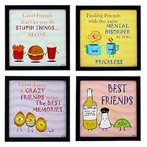 Indianara 4 Piece Set of Framed Wall Hanging Friends Quote Decor(1165) Art Prints 8.7 Inch X 8.7 Inch Without Glass